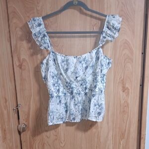 Floral Blue and White Women's Top